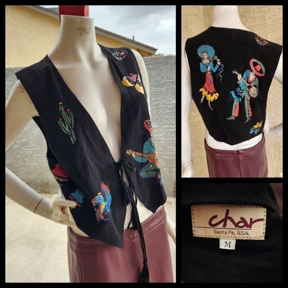 Char 70sLeather Vest Handpainted‎ Southwestern